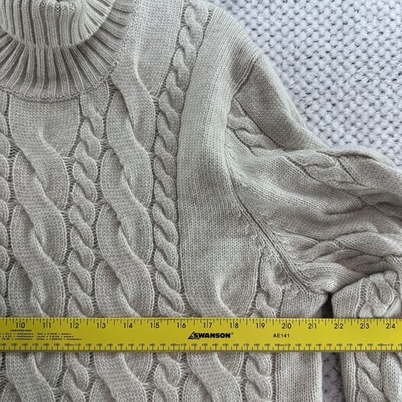 Express Sweater Womens Large Oatmeal Chunky Cable Knit Tunic Length Turtle Neck - Picture 8 of 11